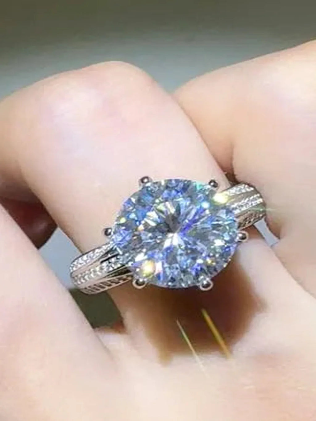5 Carat Moissanite Sterling Silver Round Pavé Ring