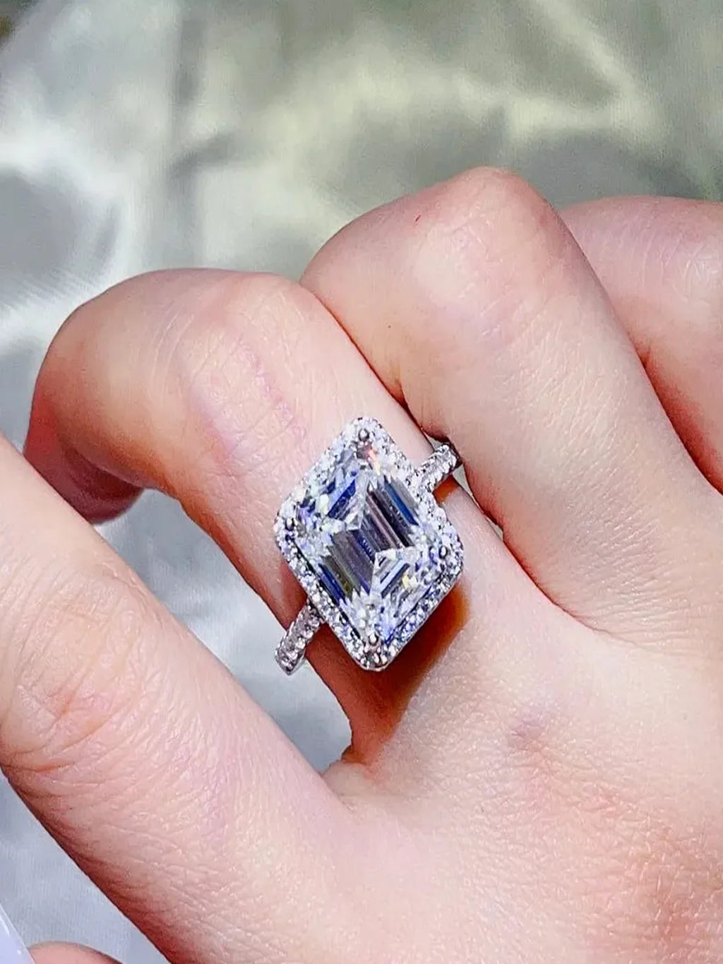 5 Carat Moissanite Square-Cut Halo Ring in 925 Sterling Silver