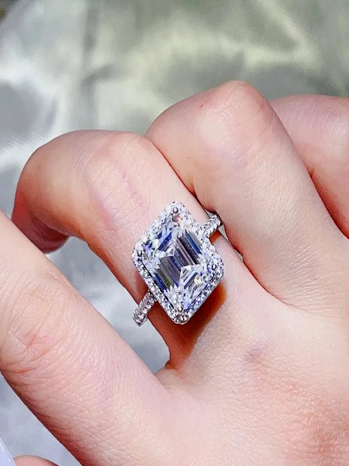 5 Carat Moissanite Square-Cut Halo Ring in 925 Sterling Silver
