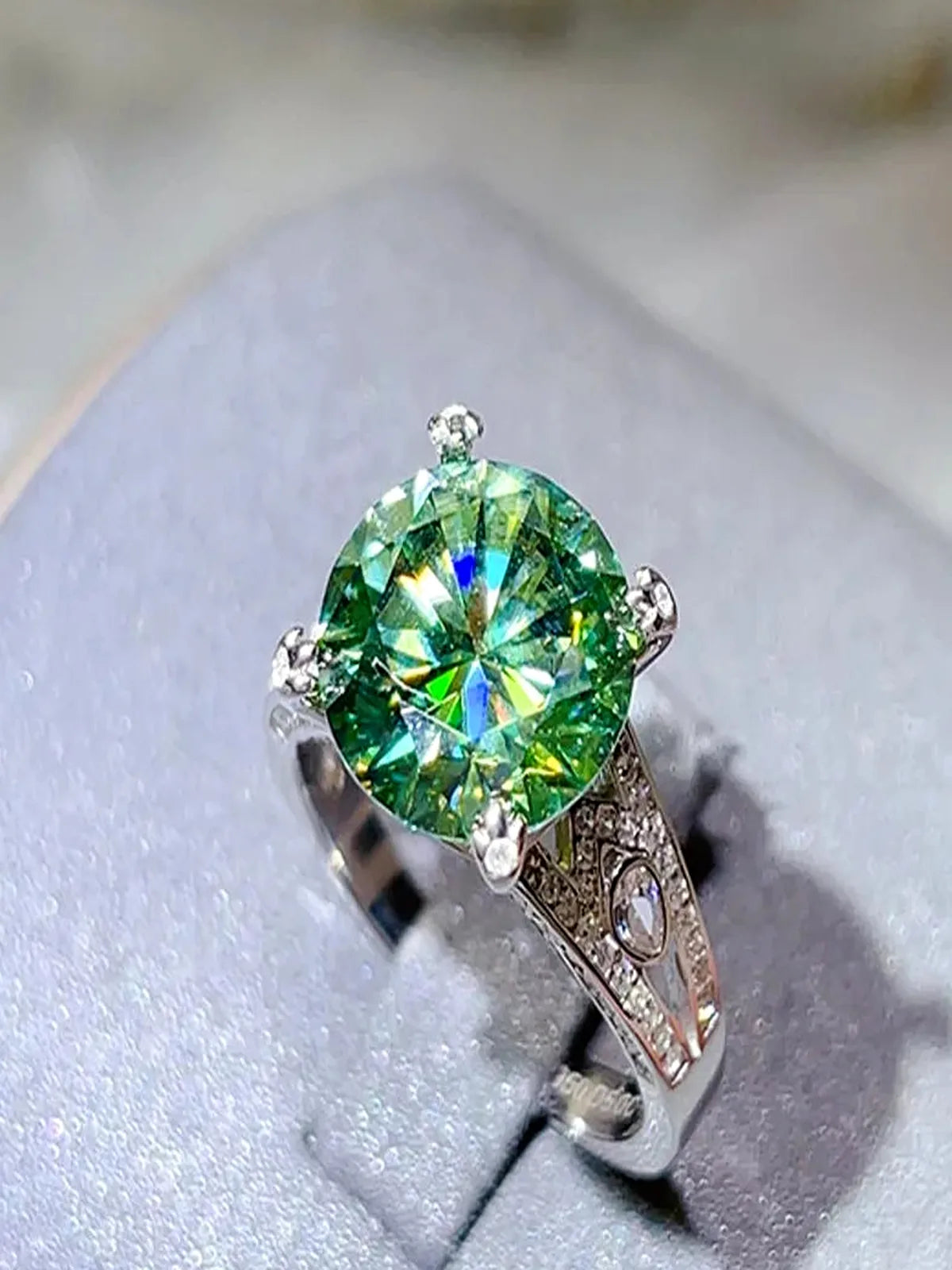 5 Carat Green Moissanite Anniversary Ring in 925 Sterling Silver