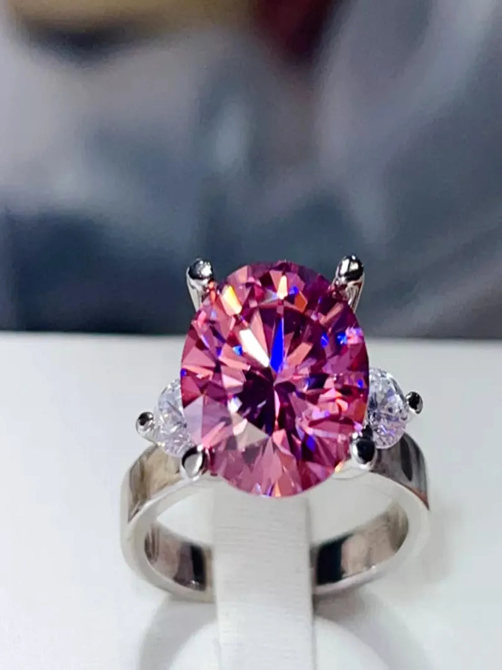 5 Carat Moissanite Sterling Silver Round Pink Gemstone Ring