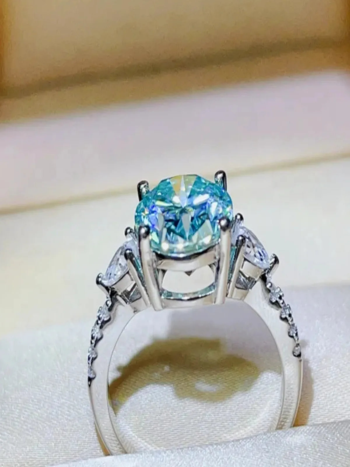 5 Carat Moissanite Sterling Silver Oval Blue Ring