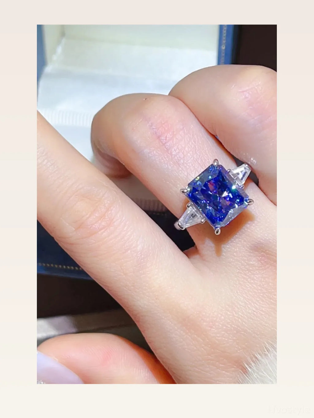 5 Carat Royal Blue Moissanite Cocktail Ring in 925 Sterling Silver