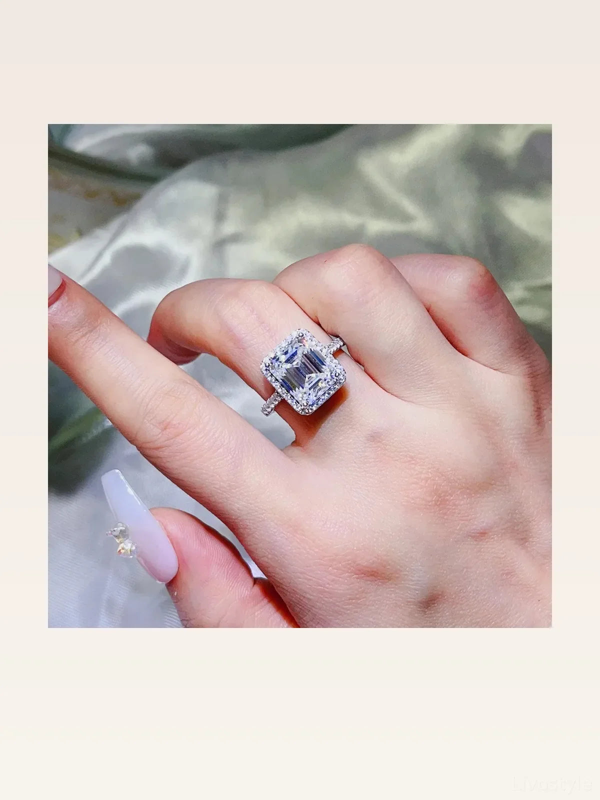 5 Carat Moissanite Square-Cut Halo Ring in 925 Sterling Silver