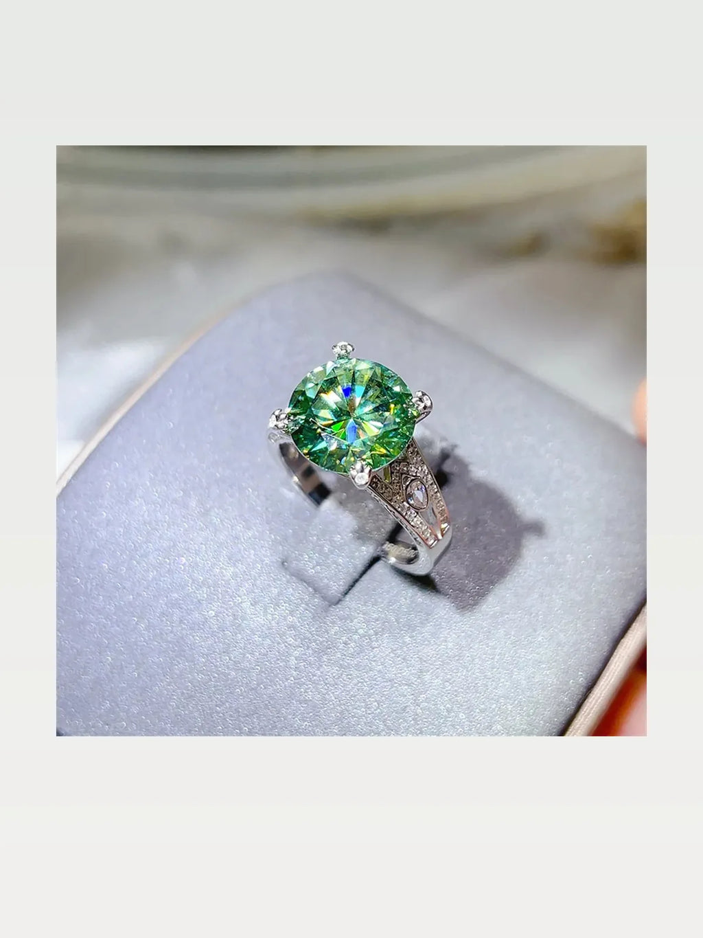 5 Carat Green Moissanite Anniversary Ring in 925 Sterling Silver