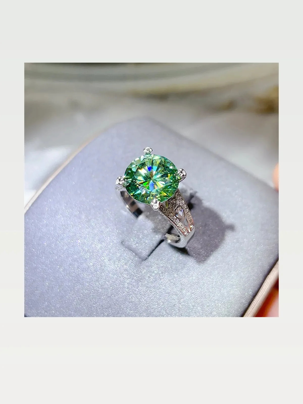 5 Carat Green Moissanite Anniversary Ring in 925 Sterling Silver