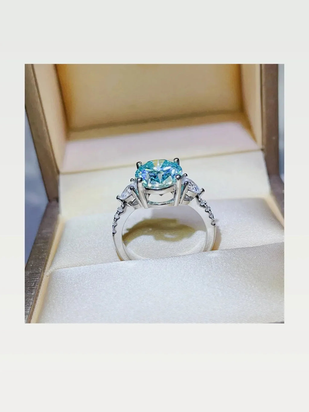 5 Carat Moissanite Sterling Silver Oval Blue Ring
