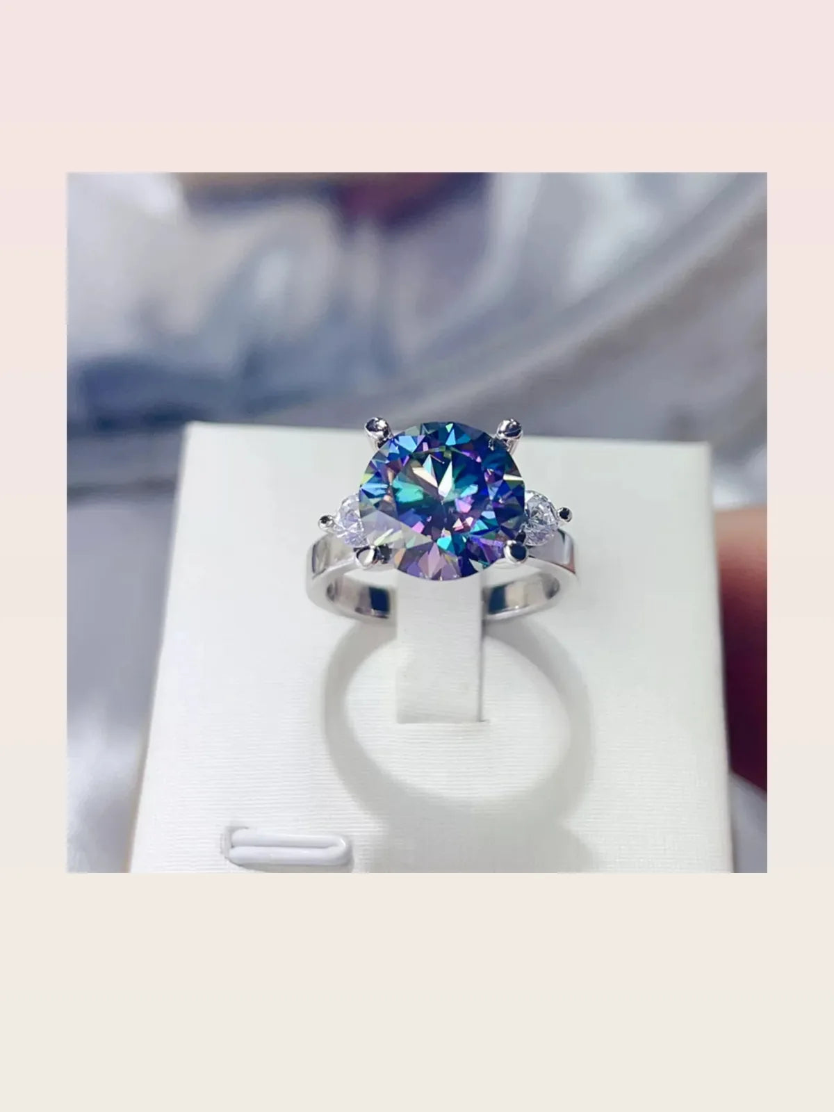 5 Carat Moissanite Sterling Silver Round Iridescent Ring