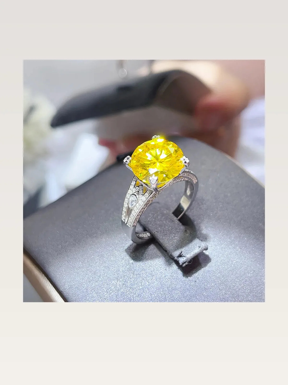 5 Carat Yellow Moissanite Cocktail Ring in 925 Sterling Silver