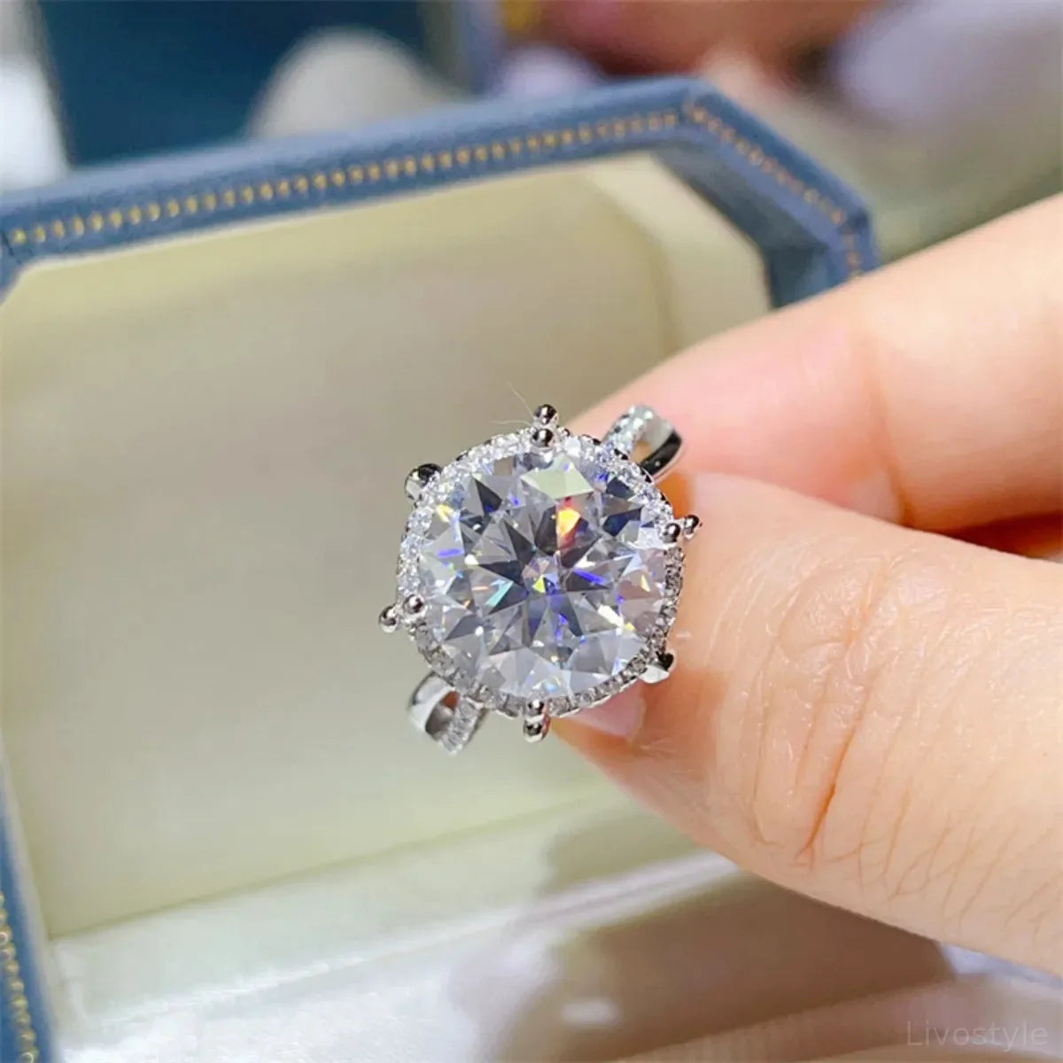 5 Carat Round Cut Moissanite Halo Engagement Ring