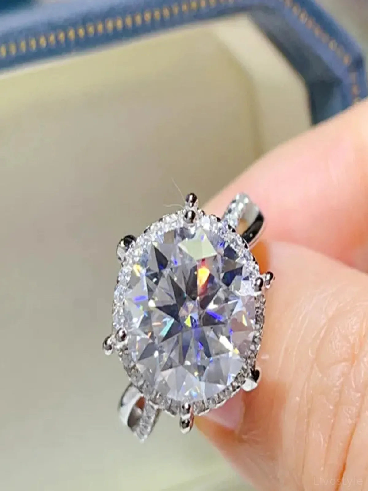 5 Carat Round Cut Moissanite Halo Engagement Ring