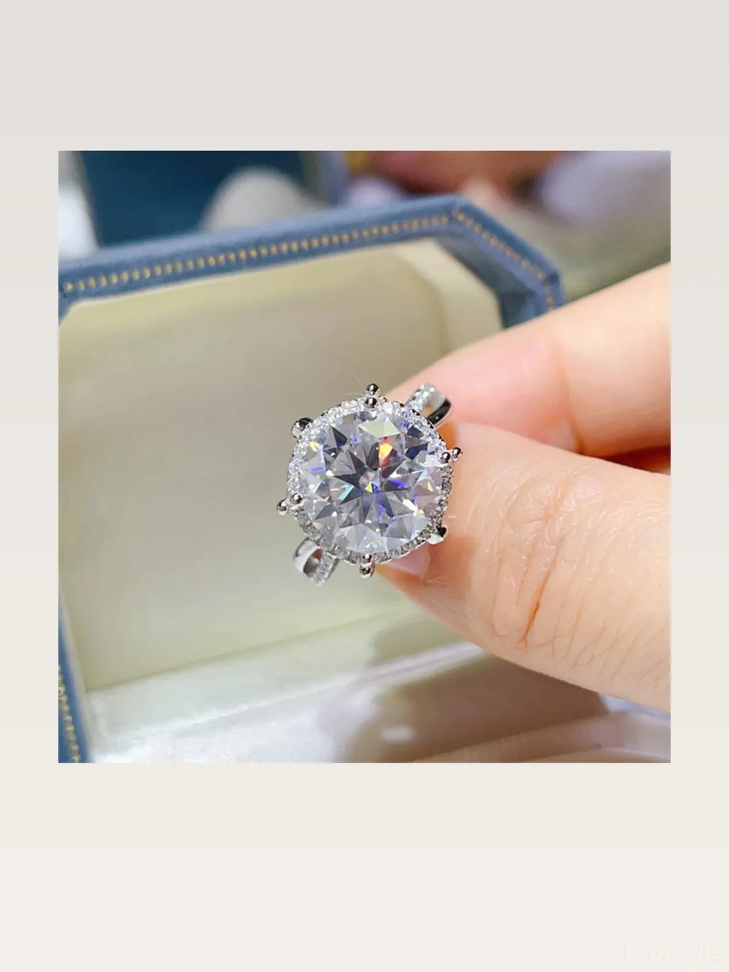 5 Carat Round Cut Moissanite Halo Engagement Ring