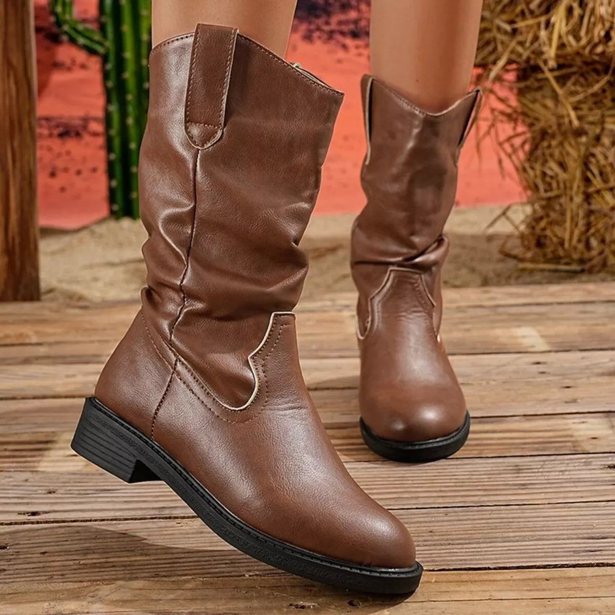 Round Toe Block Heels Boots