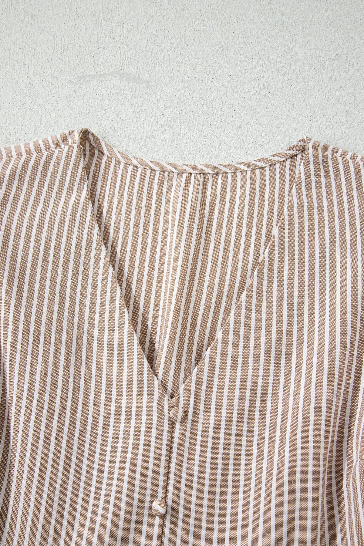 Stripe Flutter Sleeve Buttoned V-Neck Maxi Dress