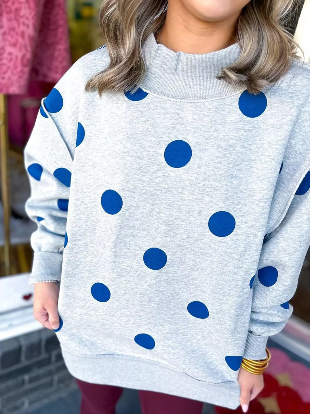 Oversized Polka Dot Crewneck Sweatshirt