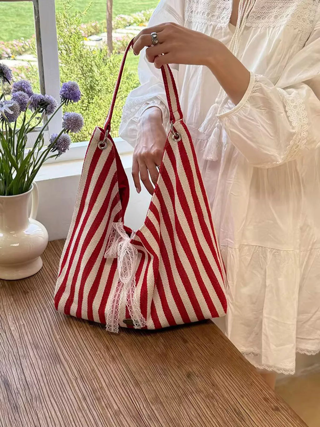 Striped Canvas Tote Bag