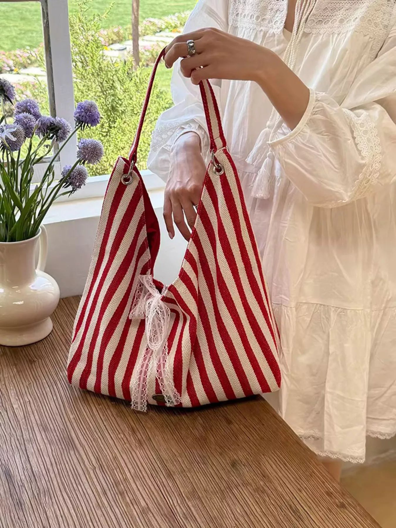 Striped Canvas Tote Bag