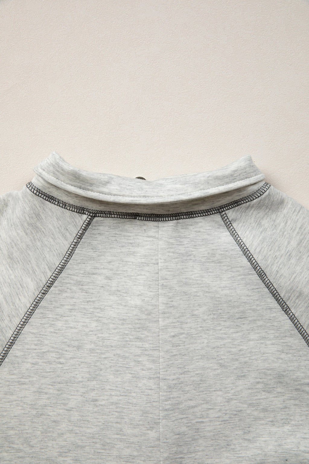 Light Grey Half Zip Stand Neck Seam Detail Long Sleeve Top