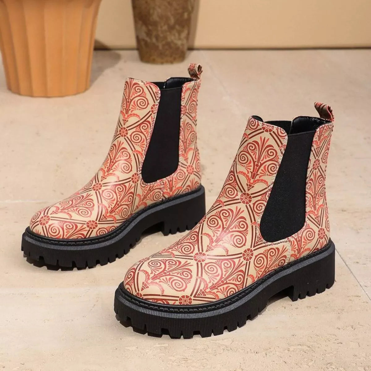 Round Toe Chunky Heel Ankle Boots