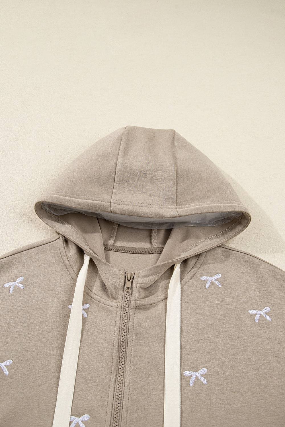Bow Embroidered Zip-Up Hoodie