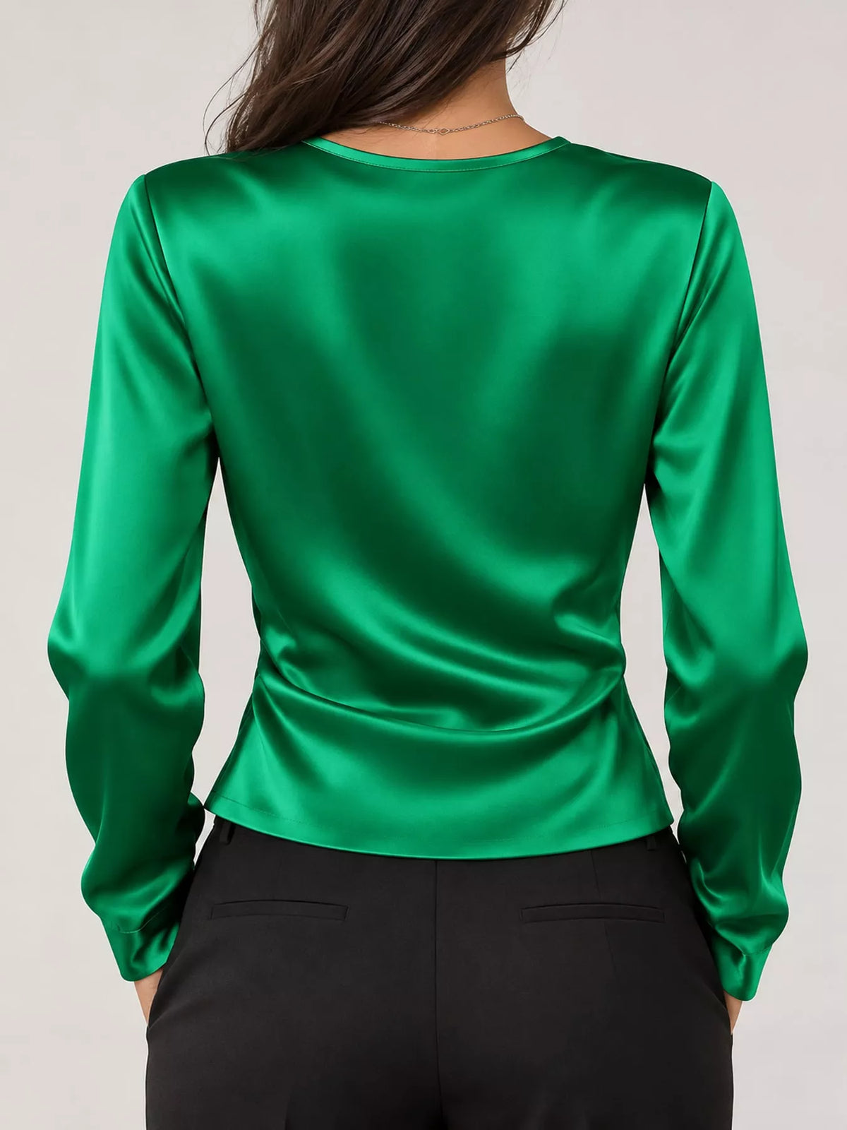 Satin Surplice Long Sleeve Blouse
