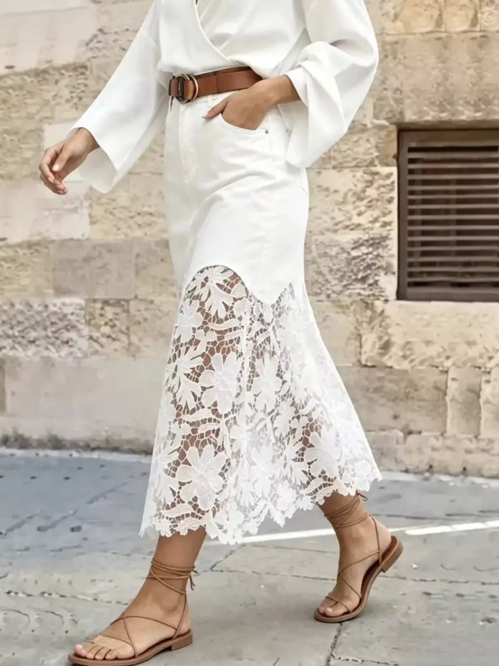 Lace Trimmed Slit Skirt