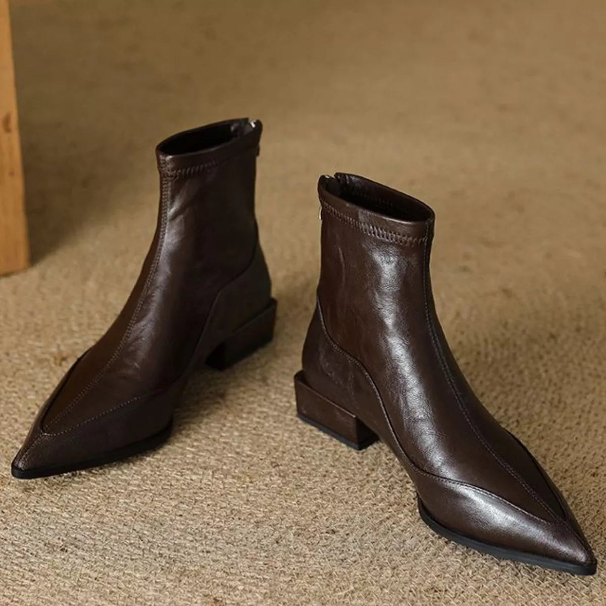 Point Toe Block Heels Boots