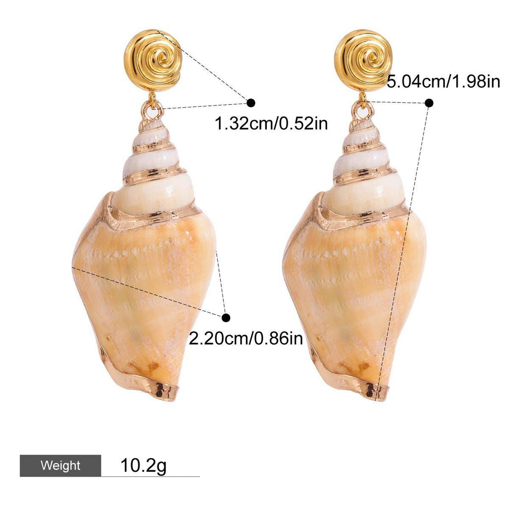 18K Gold Conch-Shaped Ocean-Style Earring and Necklace Set