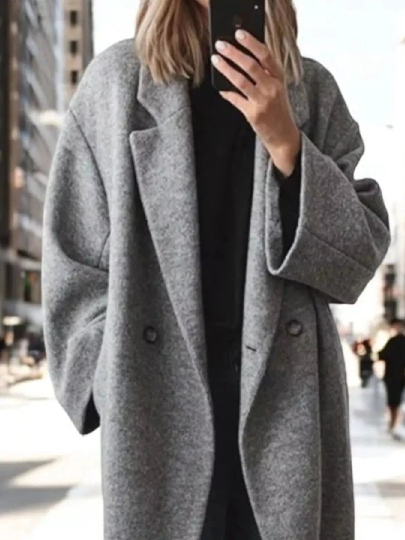 Full Size Lapel Collar Wool Blend Longline Coat Plus Size