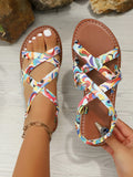 Colorful Print Strappy Flat Sandals