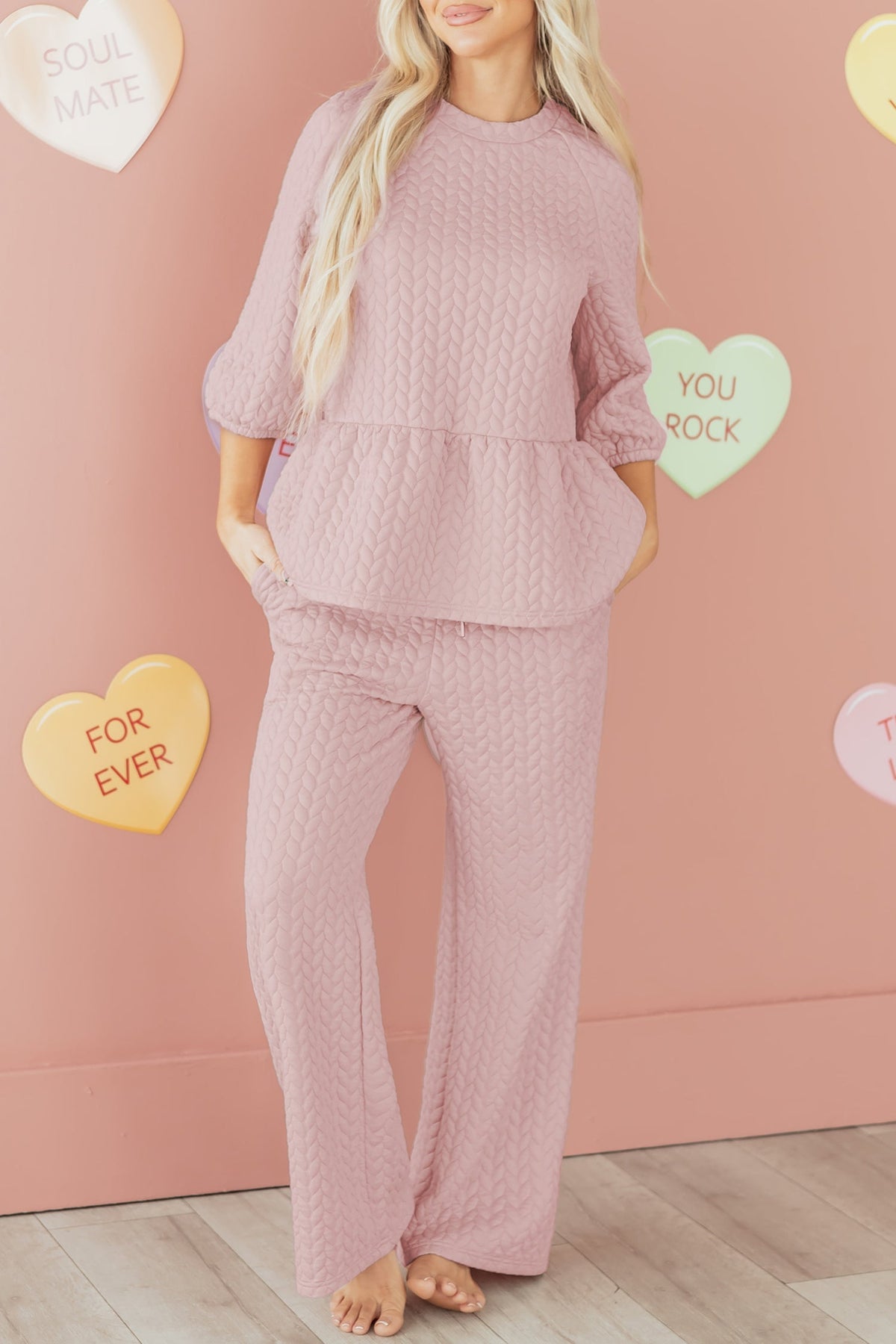 Cable Textured Top and Pants Set
