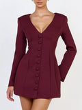 Deep V-Neck Button-Down Blazer Dress