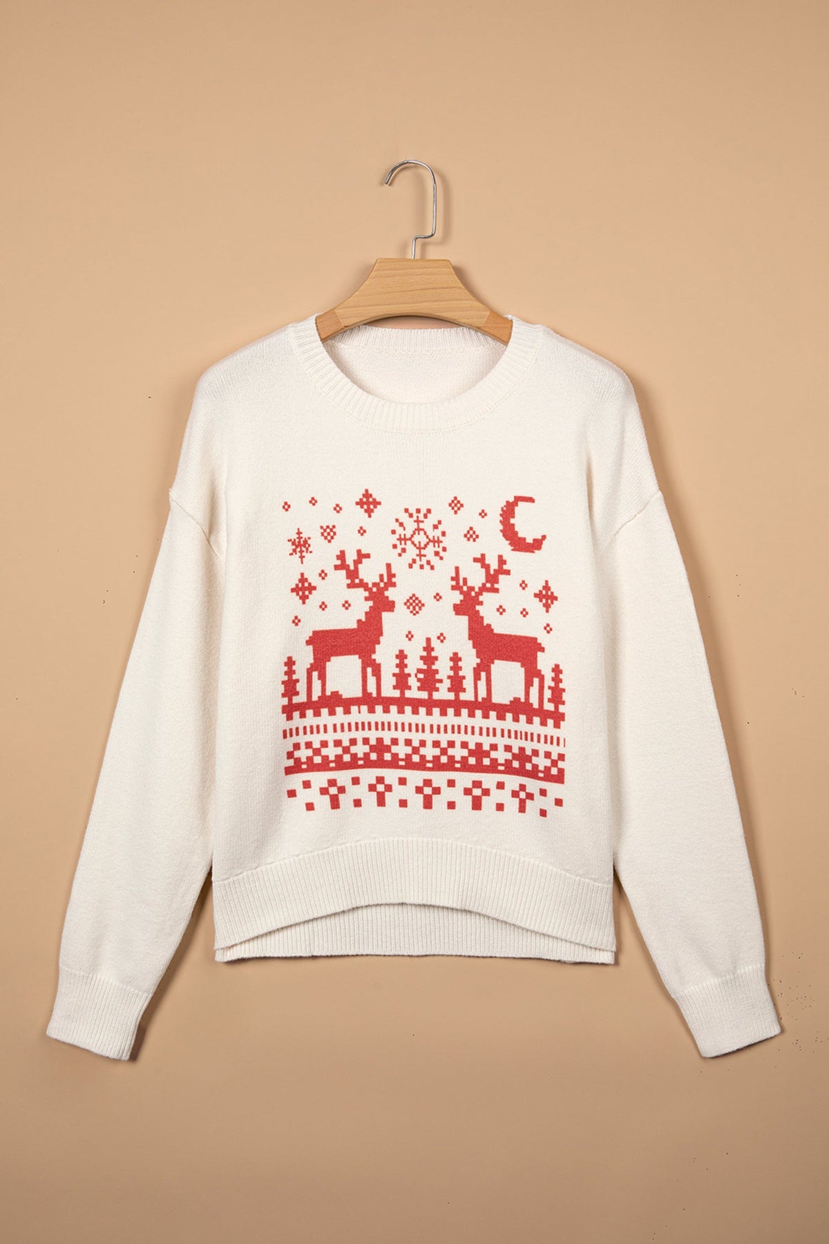 Christmas Snowflake Reindeer Graphic Print Sweater