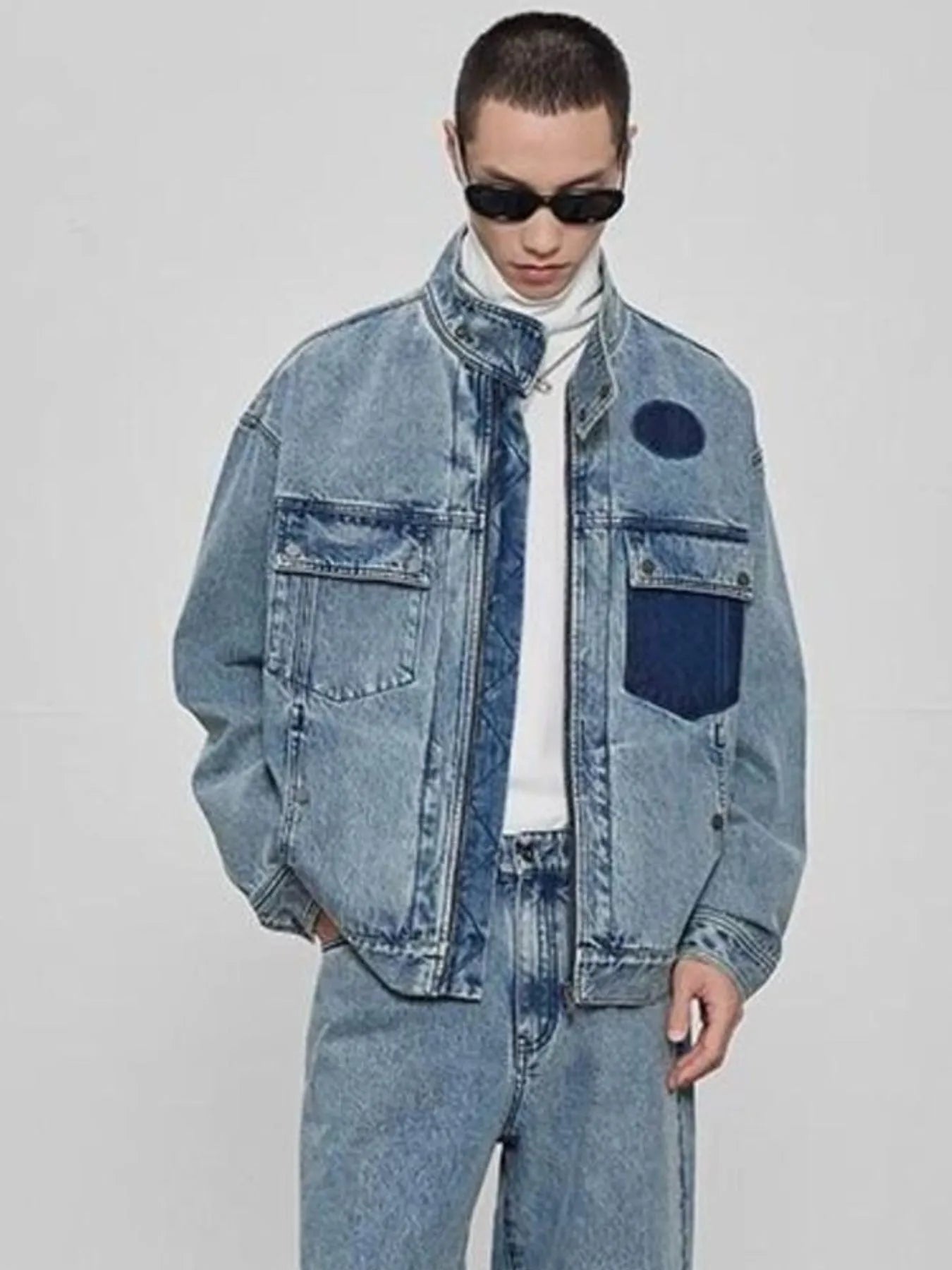 Men's Plus Size Washed Zip Up Denim Jacket