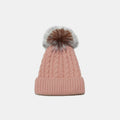 Cable Knit Winter Beanie with Fur Pompom