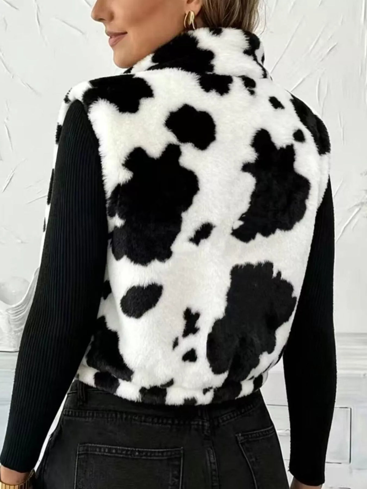 Animal Print Zip Up Vest Coat