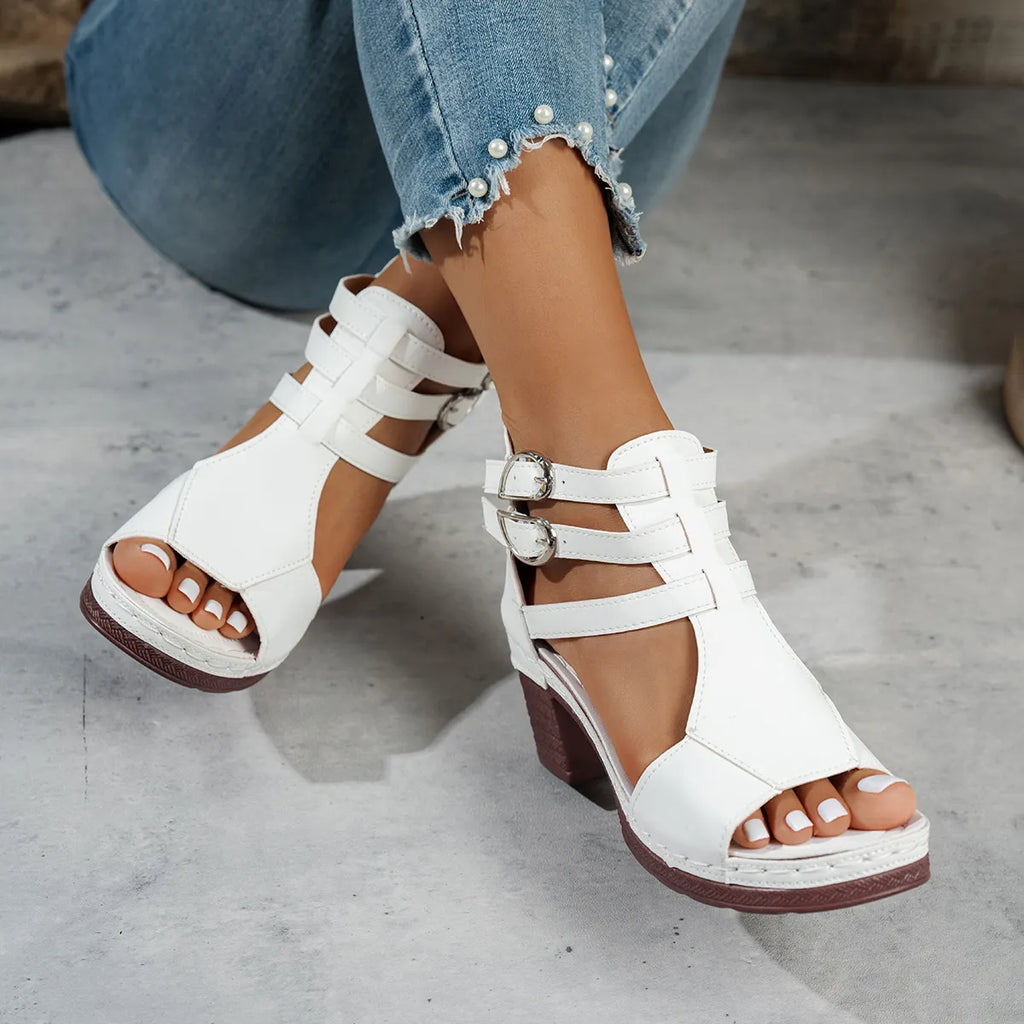 Block Heel Buckle Strap Sandals