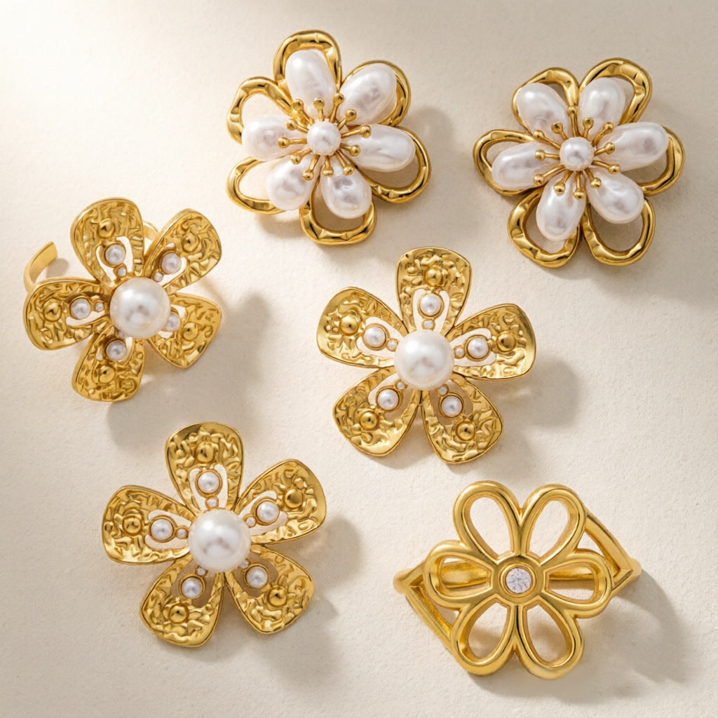Floral Pearl Earrings and Ring Collection