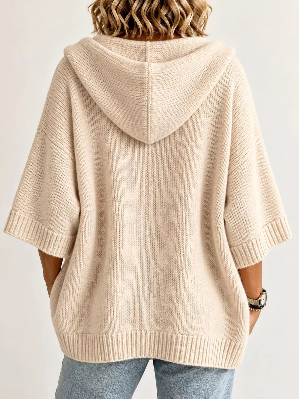 Full Size Hooded Open-Front Knit Cardigan Plus Size