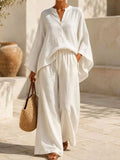 Full Size Loose Fit Top and Wide-Leg Pants Set Plus Size