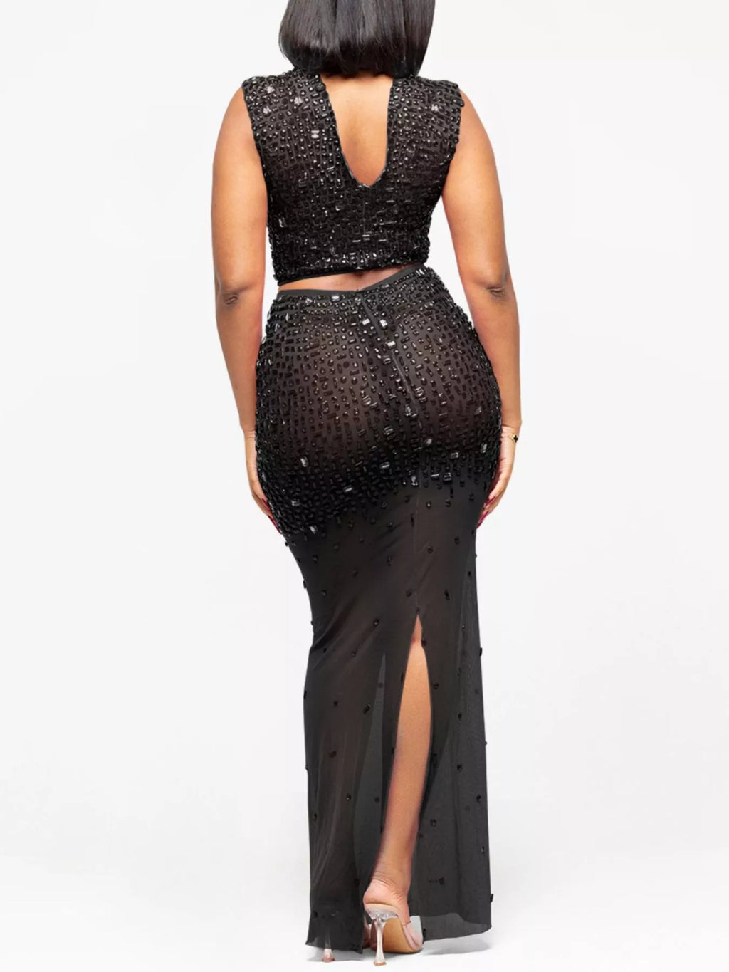 Rhinestone Sleeveless Top and Skirt Set