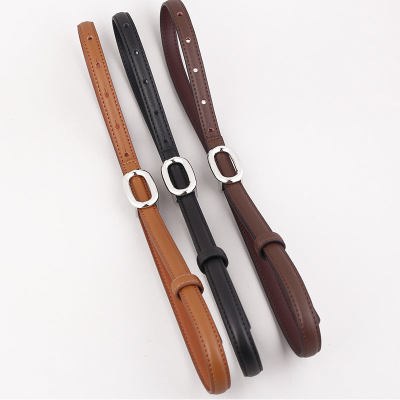 Skinny Leather Belt with Oval Buckle