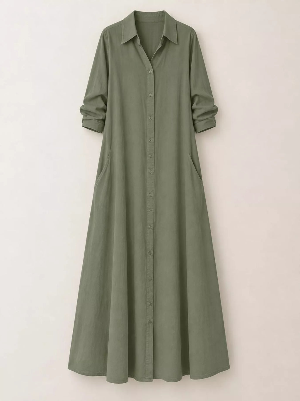 Full Size Button Front Long Sleeve Maxi Shirt Dress Plus Size