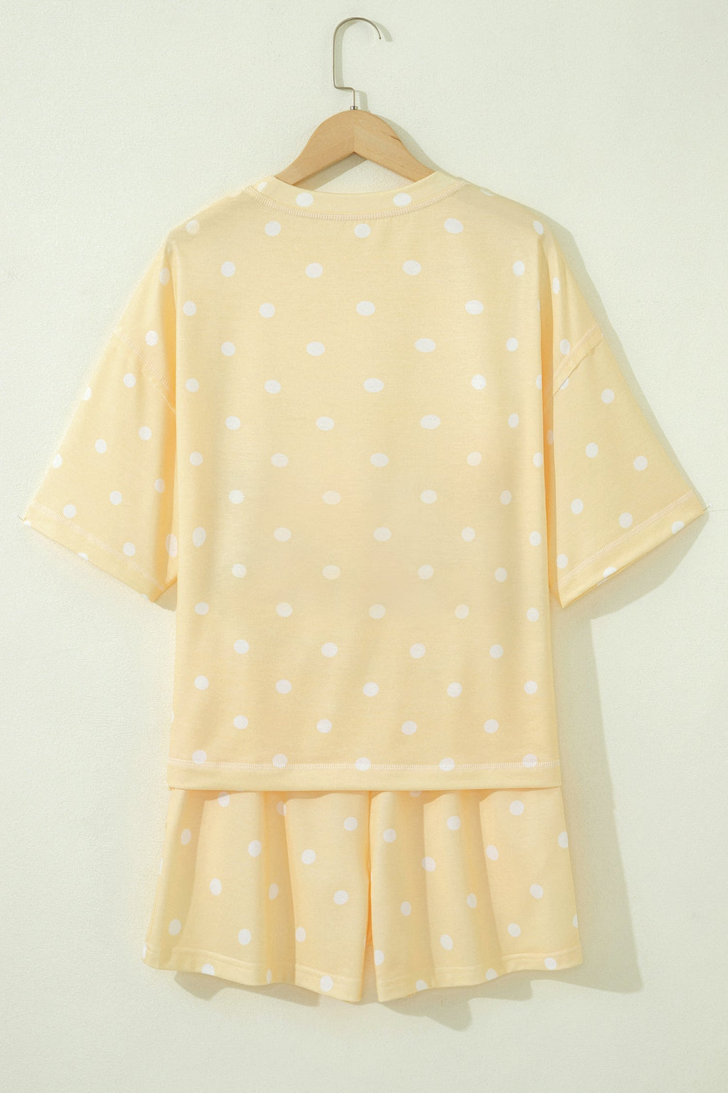 Yellow Exposed Seam Detail Polka Dot Loose Tee Drawstring Shorts Set