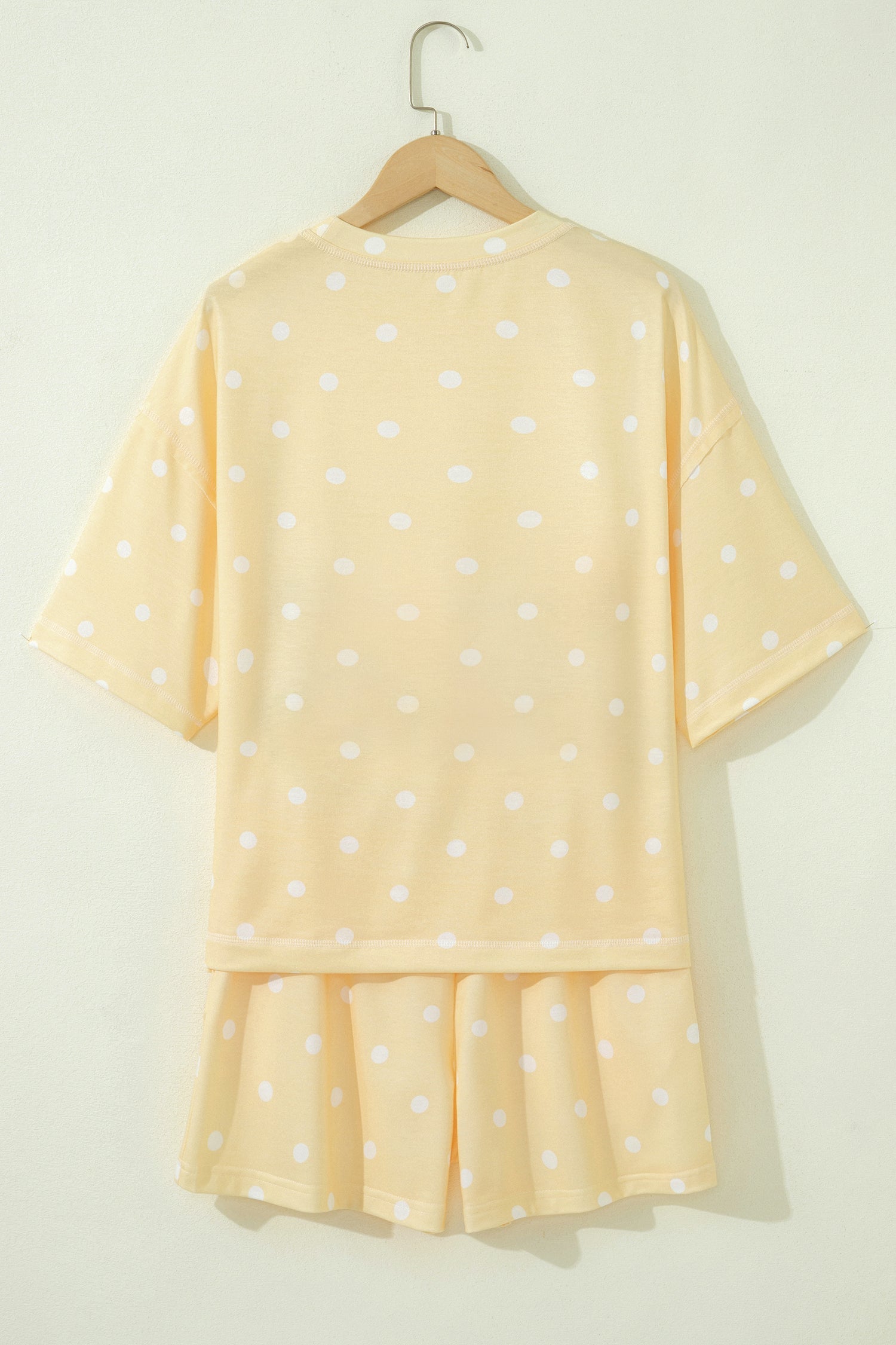 Yellow Exposed Seam Detail Polka Dot Loose Tee Drawstring Shorts Set