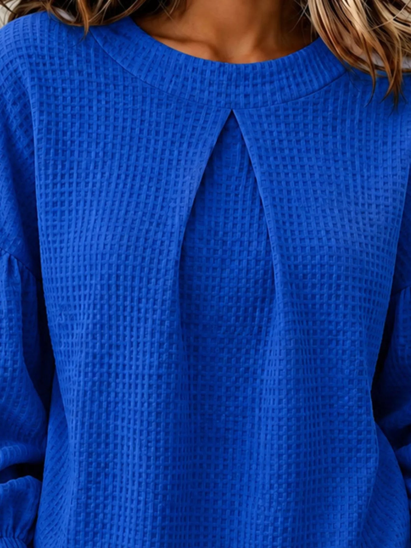 Waffle Knit Round Neck Top