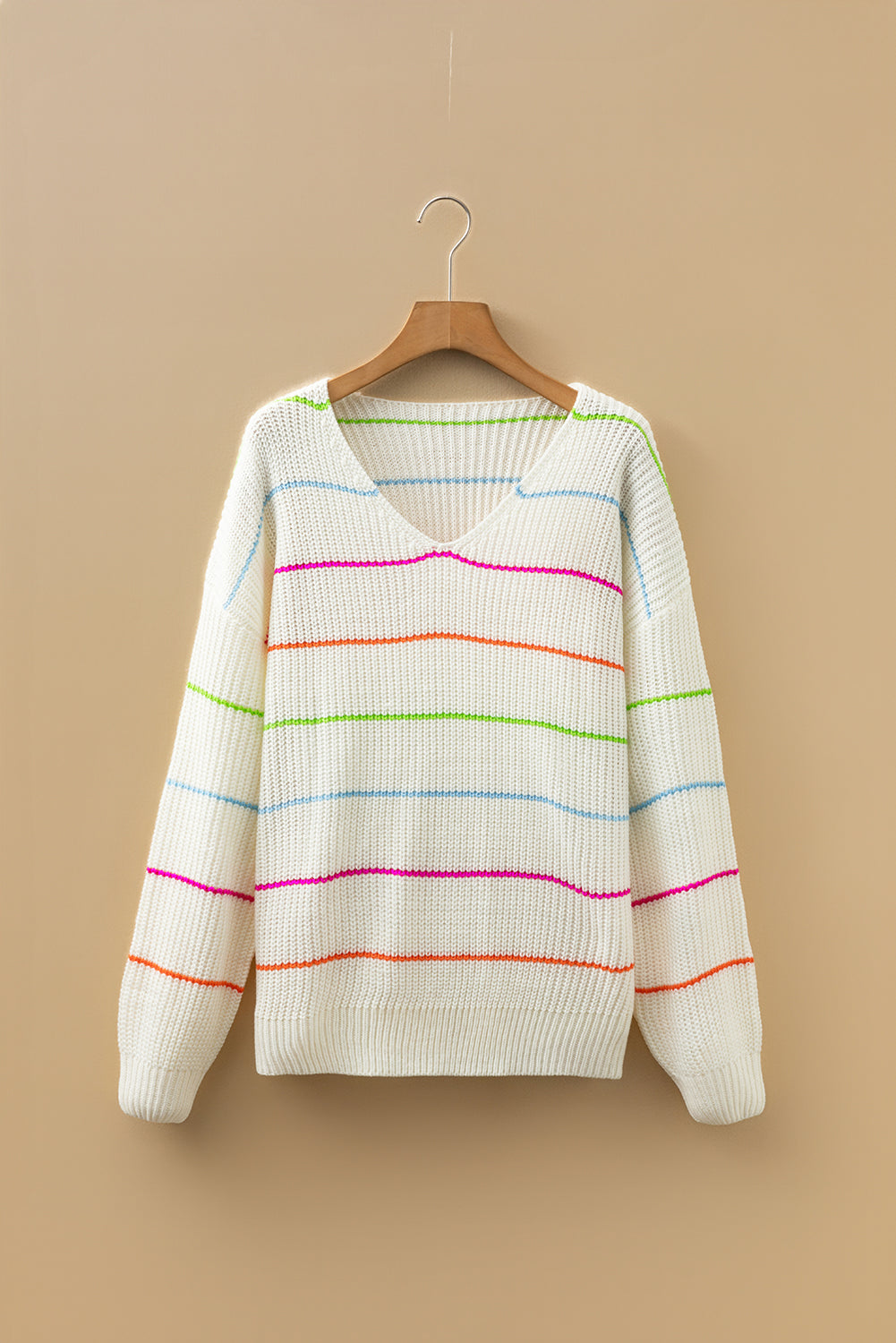 Stripe V-Neck Drop Shoulder Sweater