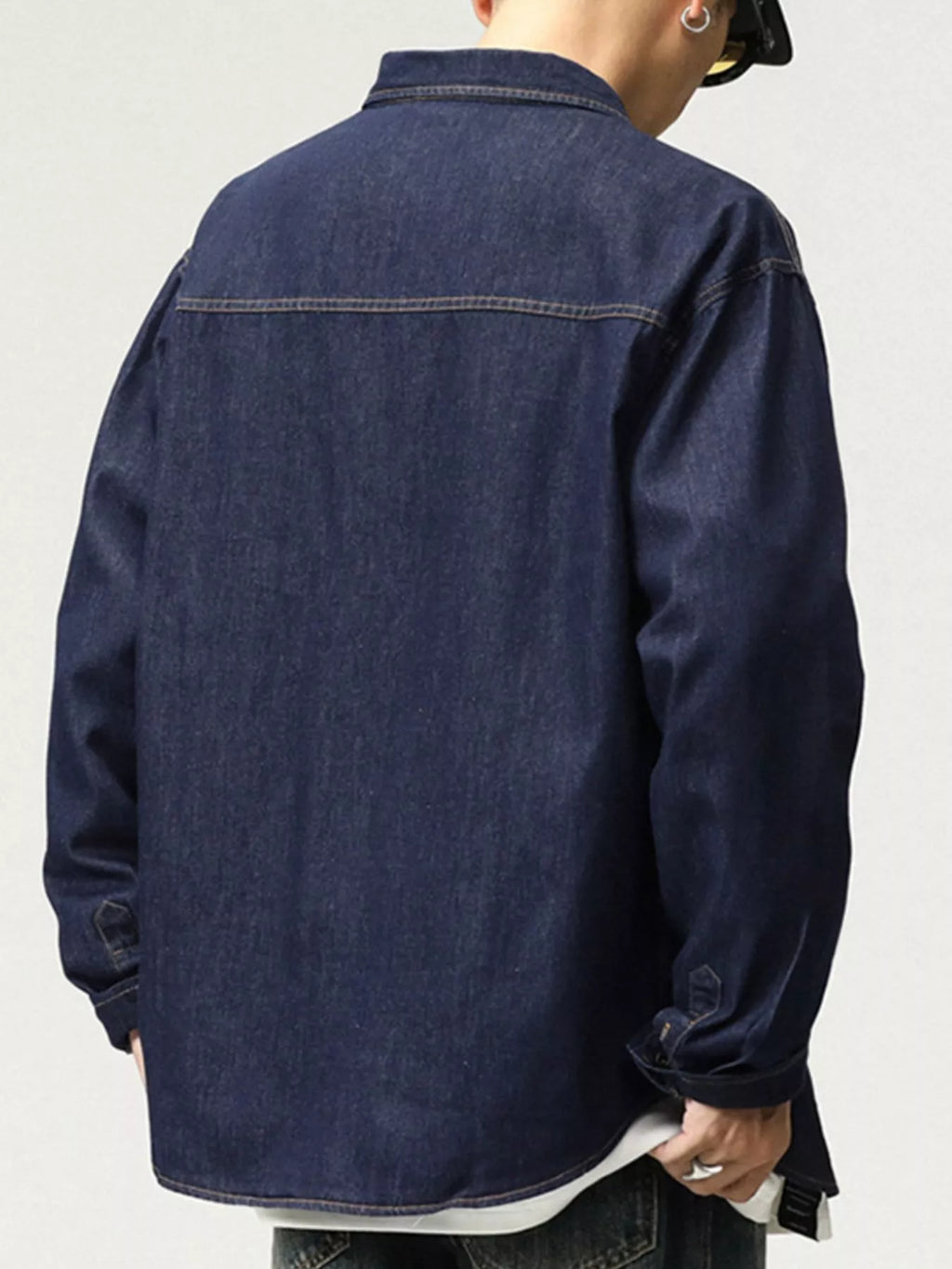 Men's Plus Size Button Up Long Sleeve Denim Shirt