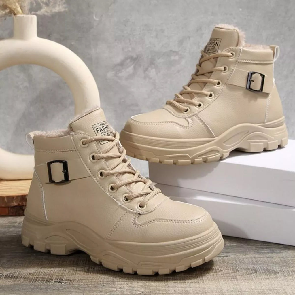 Warm Lined Ankle Boots with Buckle Detail