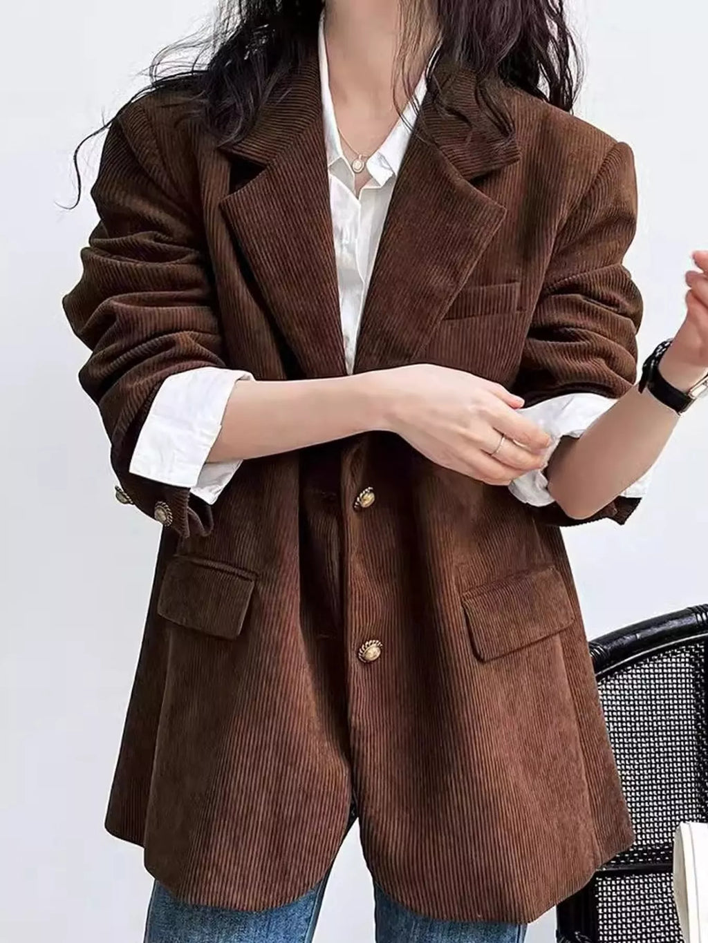 Corduroy Lapel Collar Blazer